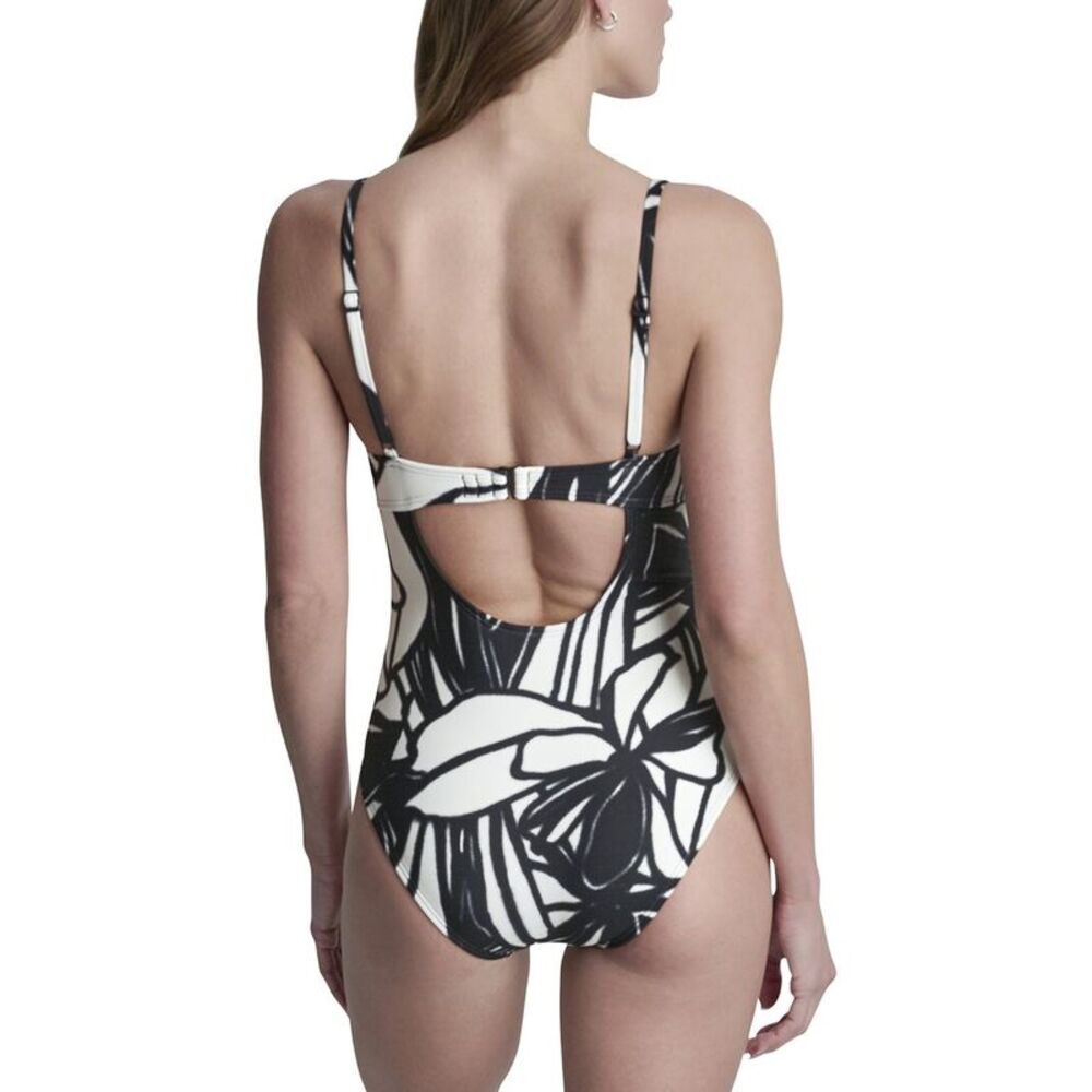 Dkny Womens  Keyhole Twist Swimsuit With Open Back, White - Picture 2 of 3